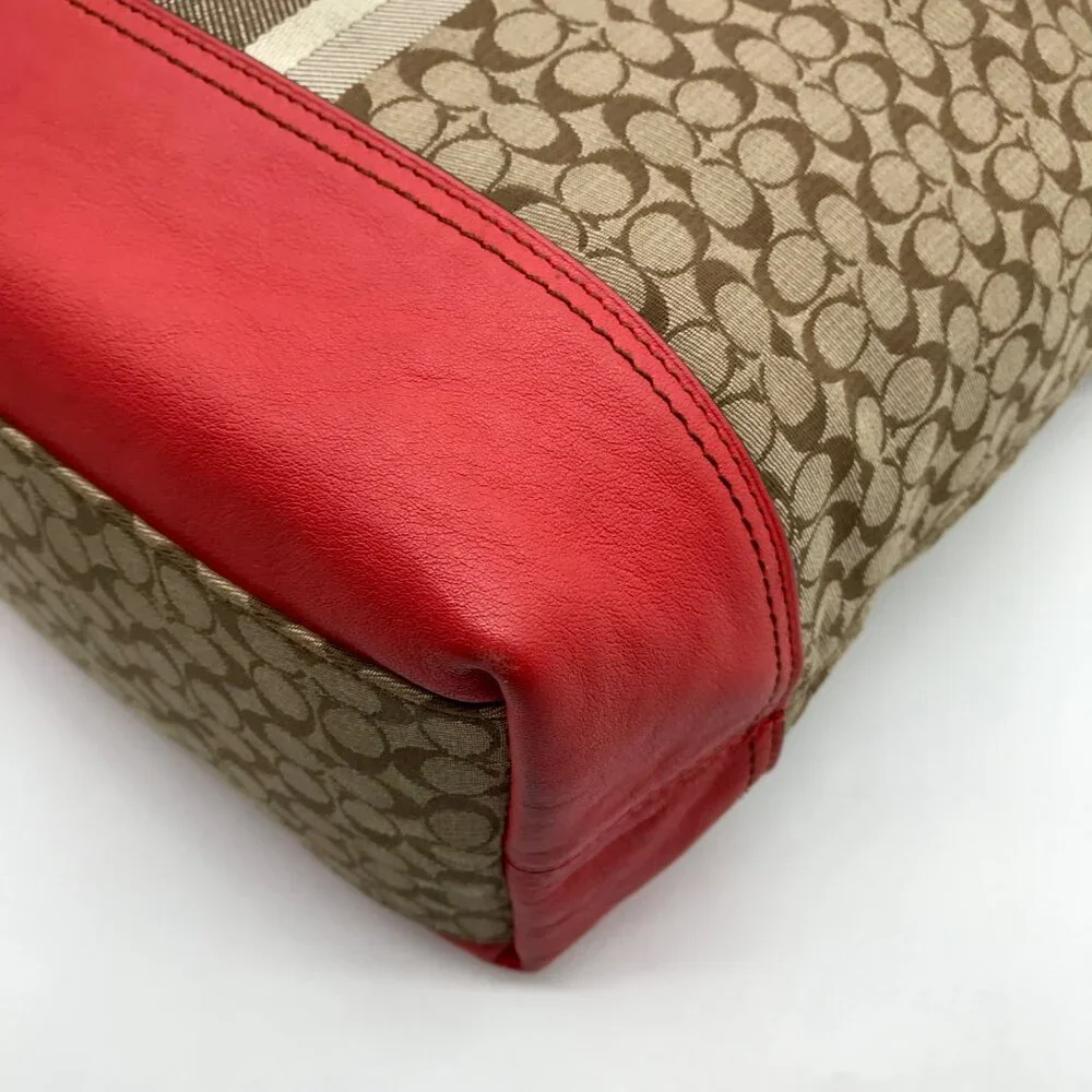 Coach Red / Tan Canvas And Leather Signature Legacy Stripe Duffle Bag  19918_7